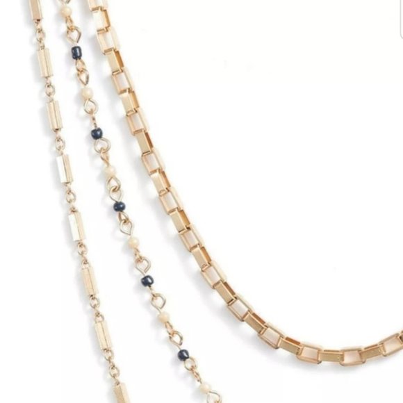 Rebecca Minkoff Multi Strand Necklace with Beading (Gold/Navy Multi) Necklace - Picture 4 of 6